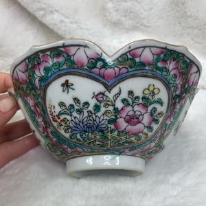 Chinoiserie, Asian multicolor Bamboo trinket dish bowl